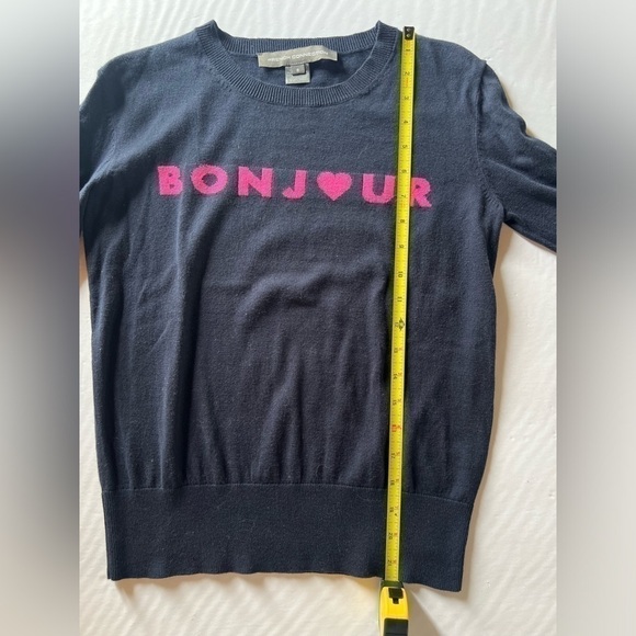 French Connection navy cotton sweater "Bonjour" graphic preppy lightweight sz S - Picture 4 of 6